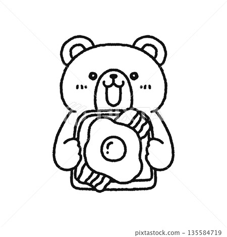 Bear eating bacon and egg toast line drawing Bear eating bacon and egg toast line drawing 135584719