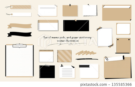 Sticky notes and memo pad set, beige stationery illustration material Sticky notes and memo pad set, beige stationery illustration material 135585366