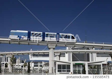 Ashgabat, Turkmenistan - April 28, 2017. Part of the sport complex with Monorail. Was built for Asian indoor games and martial arts. Ashgabat, Turkmenistan - April 28, 2017. Part of the sport complex with Monorail. Was built for Asian indoor games and martial arts. 135585473