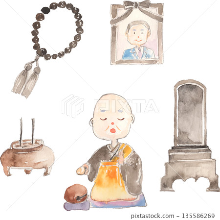 Grave and Buddhist altar illustration set vector 135586269
