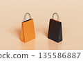 Orange and Black Retail Paper Shopping Bags Mock up. 3D Rendering. 135586887