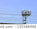 Blade type or Windmill type anemometer on top of the pole, with Platform for maintenance personnel. 135586948
