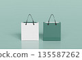 White and Green Retail Paper Shopping Bags Mock up. 3D Rendering. 135587262