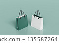 White and Green Retail Paper Shopping Bags Mock up. 3D Rendering. 135587264