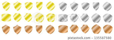 Icon set of emblems, shields, badges, etc. in gold, silver, and bronze 135587380