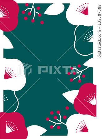山茶花新年插畫素材向量花卉冬季背景 135587388