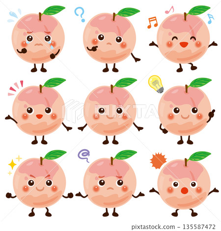 Peach character illustration facial expression set 135587472