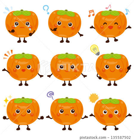 Persimmon character illustration facial expression set 135587502