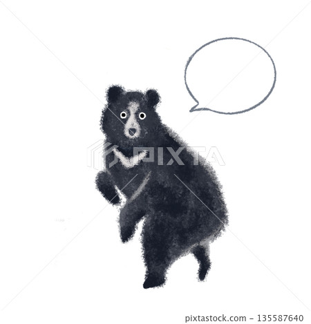 Reverse illustration of a black bear with speech bubble | Warning and explanatory material 135587640
