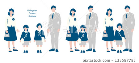 Parent and child illustration material for entrance and graduation ceremonies, vector, white background, kindergarten, couple, child 135587785