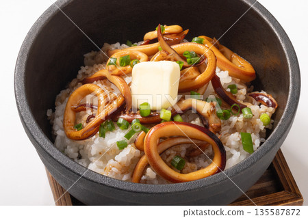 Stone-grilled squid with butter and rice Stone-grilled squid with butter and rice 135587872