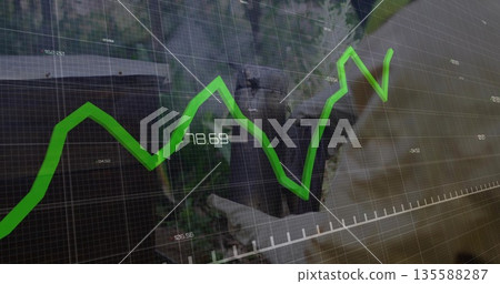 Observing elderly man in brown jacket using binoculars in forest, with grid and green line graph Observing elderly man in brown jacket using binoculars in forest, with grid and green line graph 135588287
