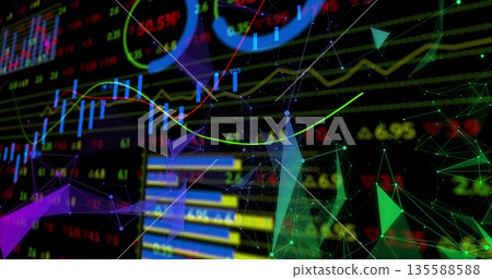 Animating market mesh on interface, candlestick, line and bar charts and gauges, numeric labels Animating market mesh on interface, candlestick, line and bar charts and gauges, numeric labels 135588588