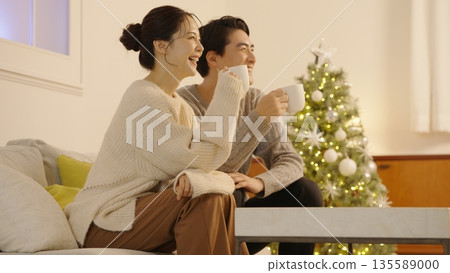 Couple relaxing at home on Christmas 135589000