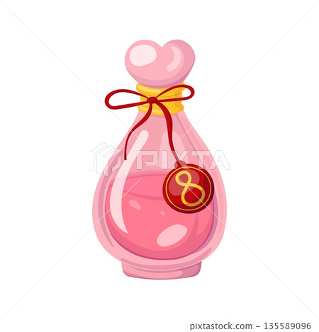Pink perfume bottle with heart stopper for womens day Pink perfume bottle with heart stopper for womens day 135589096