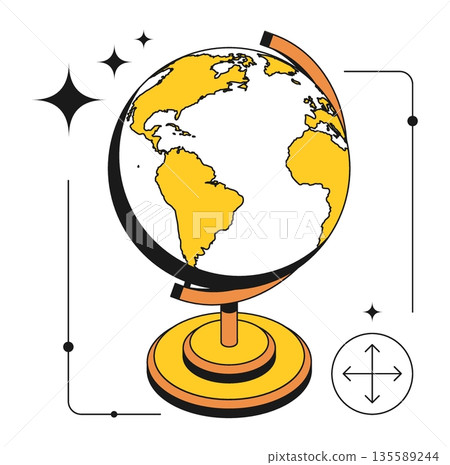 Isometric school globe on stand. Planet earth model. Contrast design with thin outline 3D vector isolated on white background 135589244