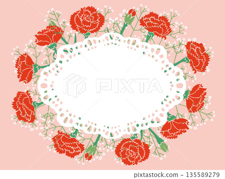 康乃馨蕾絲紙框向量圖 | 母親節鮮花裝飾 135589279