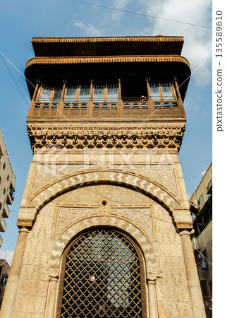 Historic Al-Sabil-Kuttab of Abdel Rahman Katkhuda in Cairo, featuring intricate architecture. A significant cultural landmark on Al-Muizz Street. Historic Al-Sabil-Kuttab of Abdel Rahman Katkhuda in Cairo, featuring intricate architecture. A significant cultural landmark on Al-Muizz Street. 135589610