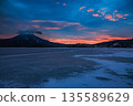 Winter flowers blooming on the ice field - Lake Akan at sunrise 135589629