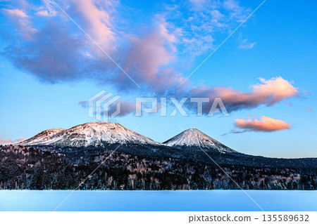 Onneto, Meakan-dake and Akan-fuji at dusk 135589632