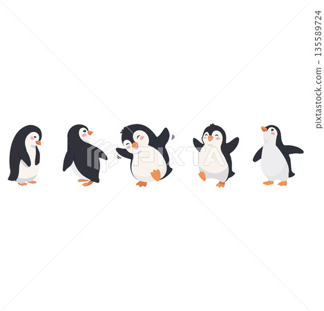 Cute Penguin Characters in Various Poses 135589724