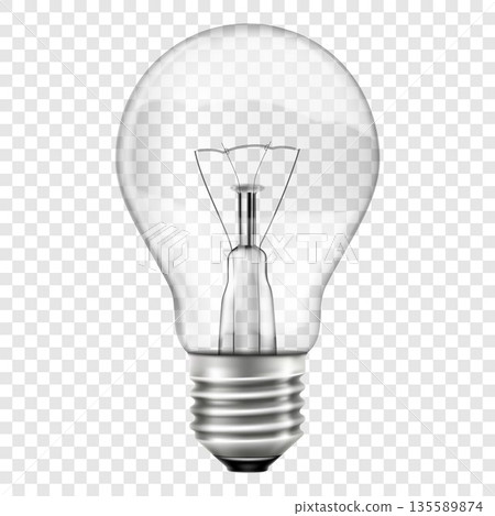 Light bulb, realistic 3D vector illustration, isolated on a transparent background. Electricity. Light bulb, realistic 3D vector illustration, isolated on a transparent background. Electricity. 135589874