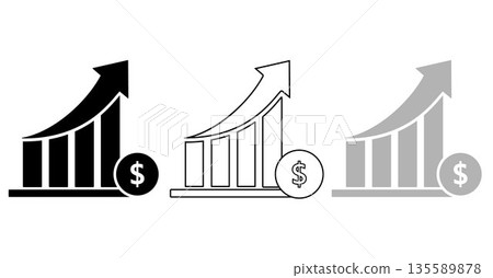 Dollar Rate Increase vector icon. Financial success illustration symbol. Growth rate sign. Set of flat design graphs Dollar Rate Increase vector icon. Financial success illustration symbol. Growth rate sign. Set of flat design graphs 135589878