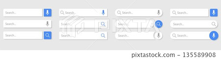 Search bar vector element with diferent design, set of search boxes ui template on transparent background. Vector illustration. 135589908