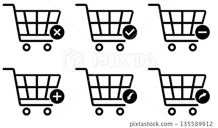 Shopping cart icons set, Supermarket trolley symbol for E-Commerce, Simple flat outline design isolated on white background, Vector illustration Shopping cart icons set, Supermarket trolley symbol for E-Commerce, Simple flat outline design isolated on white background, Vector illustration 135589912