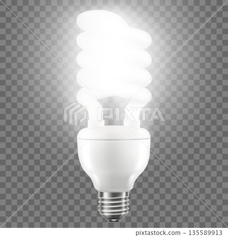 Glowing LED bulb isolated on transparent background. 3d vector realistic illustration Glowing LED bulb isolated on transparent background. 3d vector realistic illustration 135589913