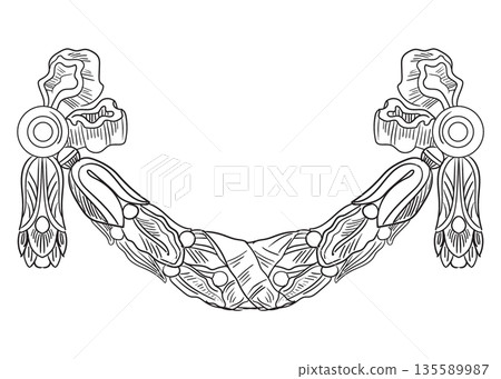 Engraved ornate baroque symmetrical wreath vector illustration Engraved ornate baroque symmetrical wreath vector illustration 135589987