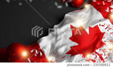 Canada day banner design of canadian flag and balloons with ribbons on grey background 3D render Canada day banner design of canadian flag and balloons with ribbons on grey background 3D render 135590011