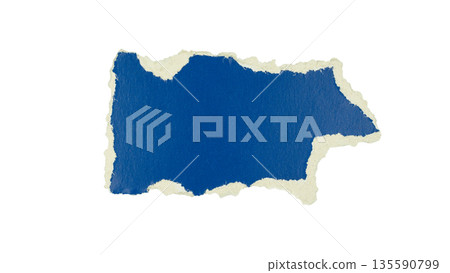 Ripped blue paper piece with irregular torn edges 135590799