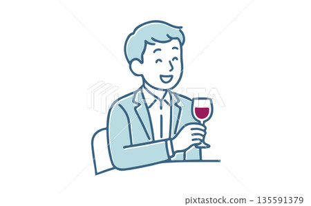 描繪一位男士正在品酒的插圖 135591379