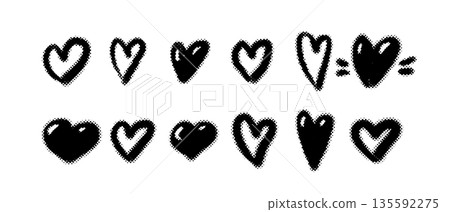 Heart collection with halftone dots and gradients. Cute love symbols in trendy comic style. Vector shapes for romantic design projects and decorative backgrounds. Heart collection with halftone dots and gradients. Cute love symbols in trendy comic style. Vector shapes for romantic design projects and decorative backgrounds. 135592275