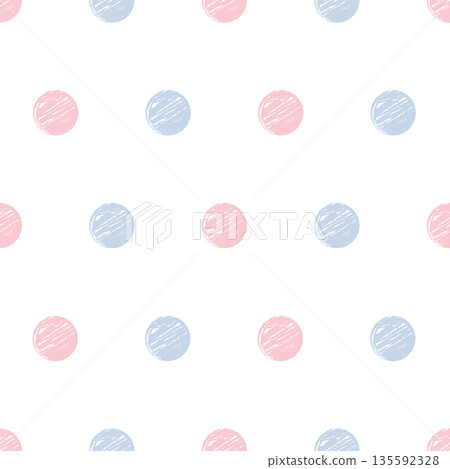 Polka dot pink and blue color seamless pattern. Gender Party Baby Boy or Girl Reveal Background. Nursery Cute Backdrop, Vector illustration. 135592328