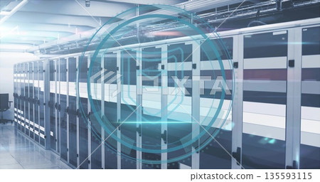 Showing row of server cabinets hosting networking switches in data center, with email icon overlay Showing row of server cabinets hosting networking switches in data center, with email icon overlay 135593115