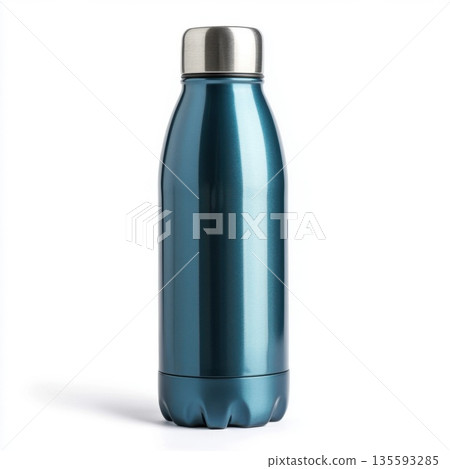Modern insulated stainless steel water bottle with a sleek blue finish 135593285