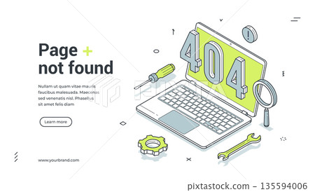 Page Not Found 404 Error Website Under Construction Isometric Banner Vector Illustration 135594006