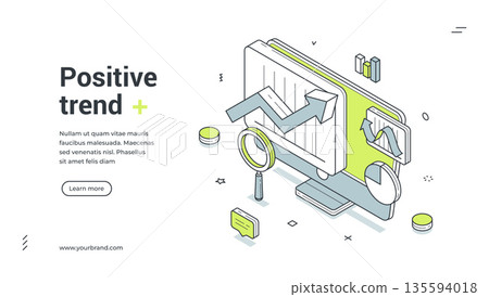 Positive Trend Business Data Analysis Growth Concept Isometric Banner Vector Illustration Positive Trend Business Data Analysis Growth Concept Isometric Banner Vector Illustration 135594018