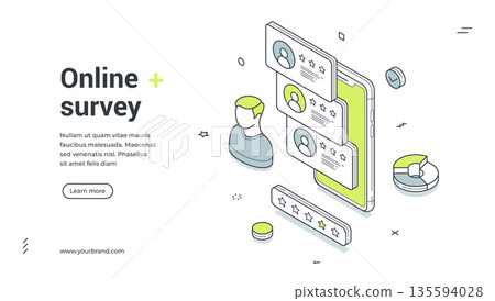 Online Survey And Customer Feedback Isometric Banner Vector Illustration 135594028