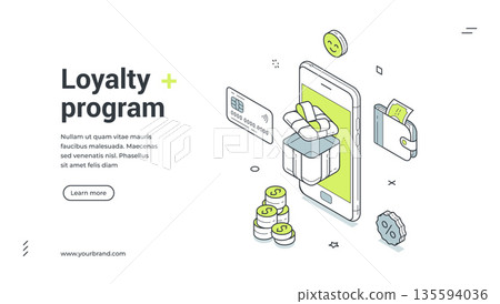 Customer Loyalty Program And Bonus Reward Isometric Banner Vector Illustration 135594036
