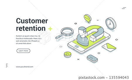 Customer Retention Strategy For Inbound Marketing Lead Generation Isometric Banner Vector Illustration 135594043