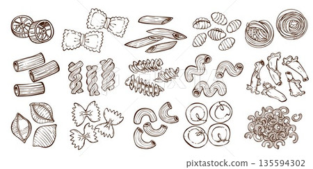 Doodle pasta set of different shapes 135594302