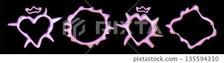 Abstract y2k chrome frames set isolated on black Abstract y2k chrome frames set isolated on black 135594310