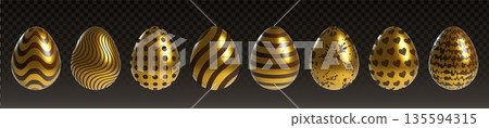 Golden Easter eggs set isolated on black Golden Easter eggs set isolated on black 135594315