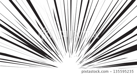 Manga background. Comic anime black lines on white. Fast speed lines movement effect frame. Superhero action. Horizontal vector illustration 135595235