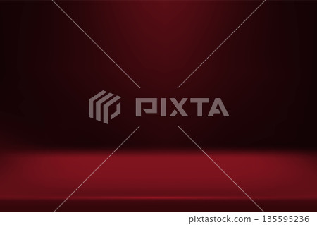 Limbo maroon background. Abstract dark gradient backdrop. Color wall of studio, room, stand for product display or photo. Modern banner with empty place for advertising text. Vector illustration 135595236