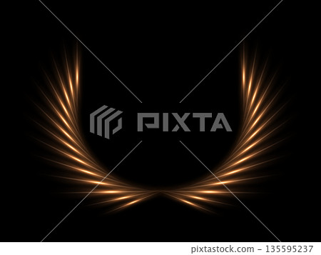 Gold laurel wreath. Winner award vector background. Golden branches of leaves with light neon glow effect 135595237