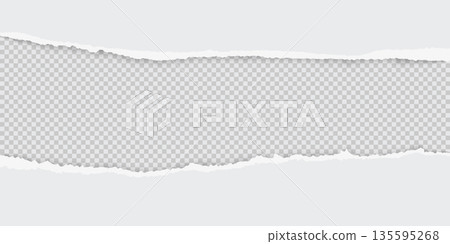 Torn white paper sheet with ripped edges on transparent background. Scrapbook edge, notebook tear, blank page split vector illustration. Damaged letter, document mockup, newspaper cutout 135595268